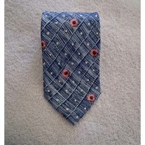 Ermenegildo Zegna Silk Tie Blue Stripe with Pink Floral White Brown Italy Luxury